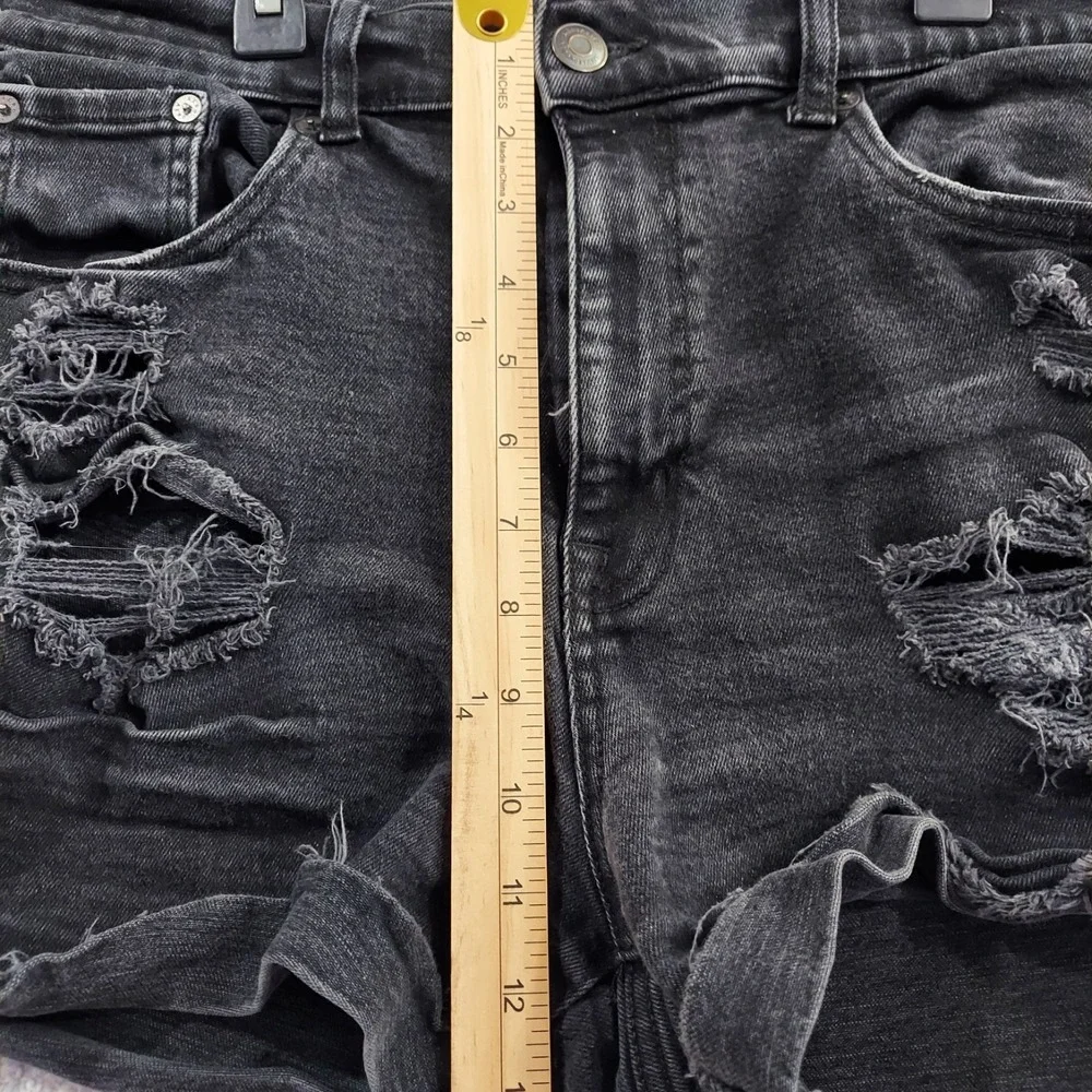 Aeropostale‎ Mom Short Women 12 Black Distressed High Waisted Raw Hem Denim